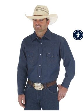 Wrangler Western Denim Shirt Blue Pearl Snap XXL Cowboy Rodeo